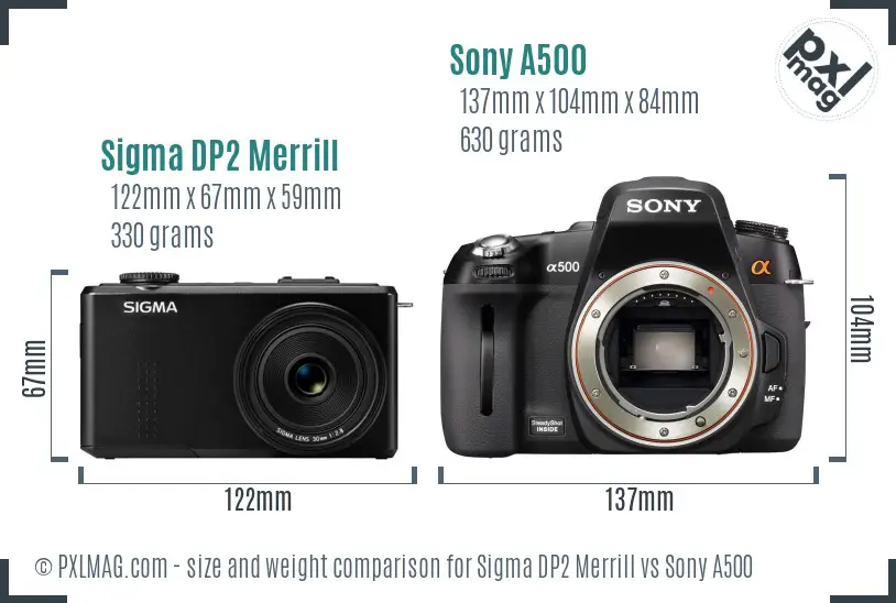 Sigma DP2 Merrill vs Sony A500 size comparison