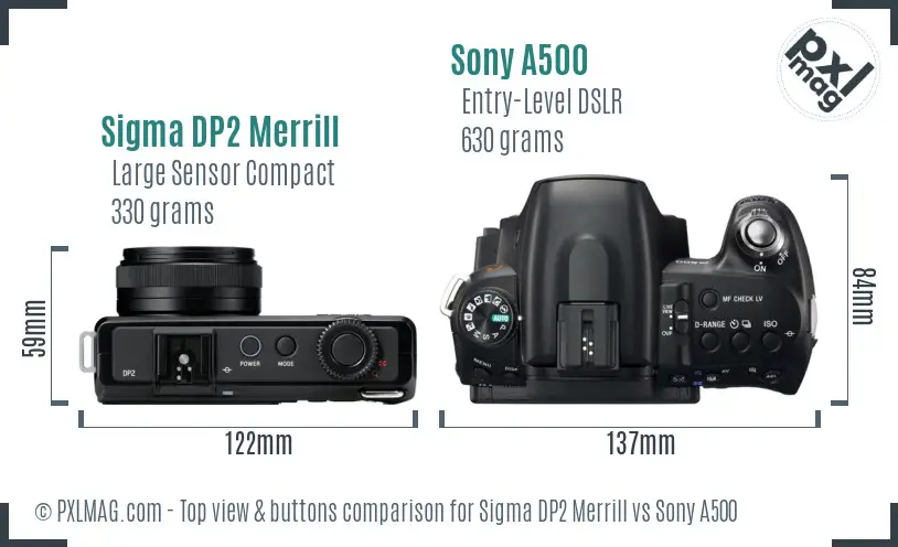 Sigma DP2 Merrill vs Sony A500 top view buttons comparison