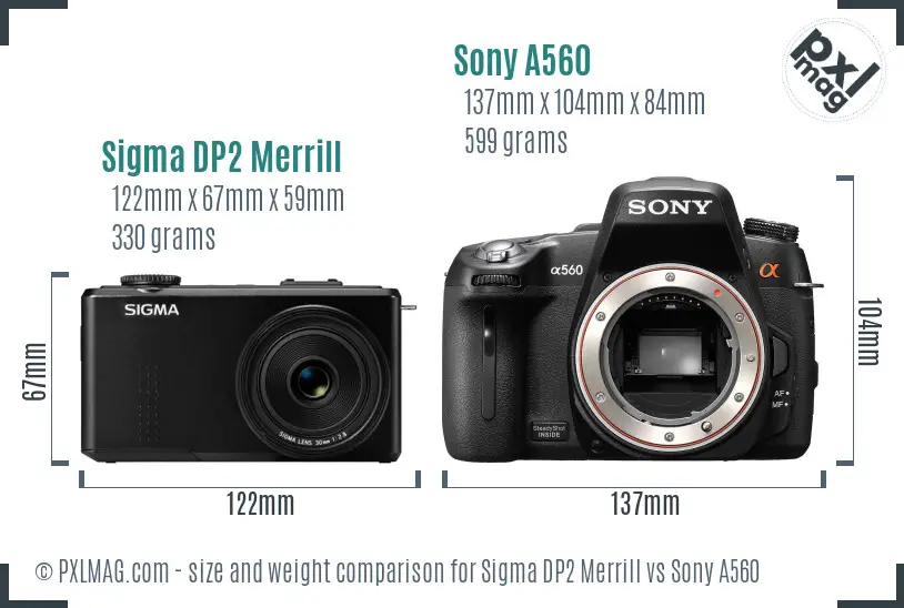 Sigma DP2 Merrill vs Sony A560 size comparison