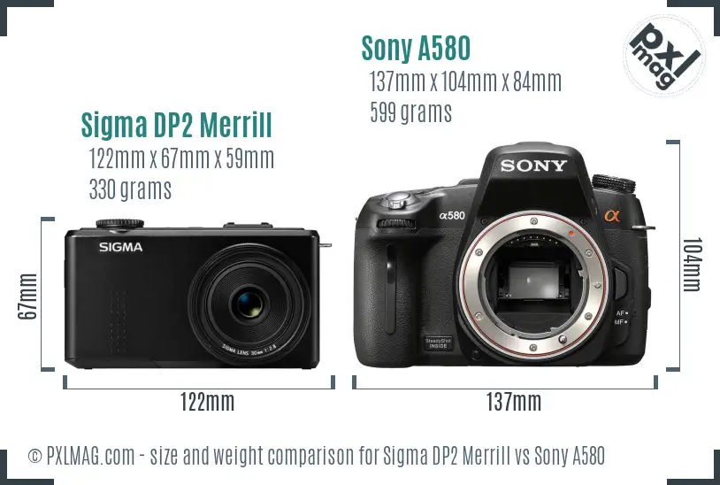 Sigma DP2 Merrill vs Sony A580 size comparison