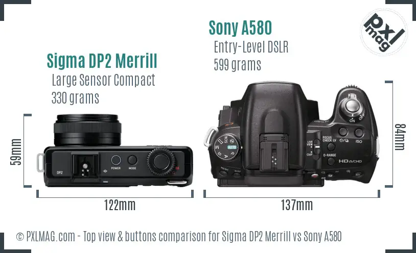 Sigma DP2 Merrill vs Sony A580 top view buttons comparison