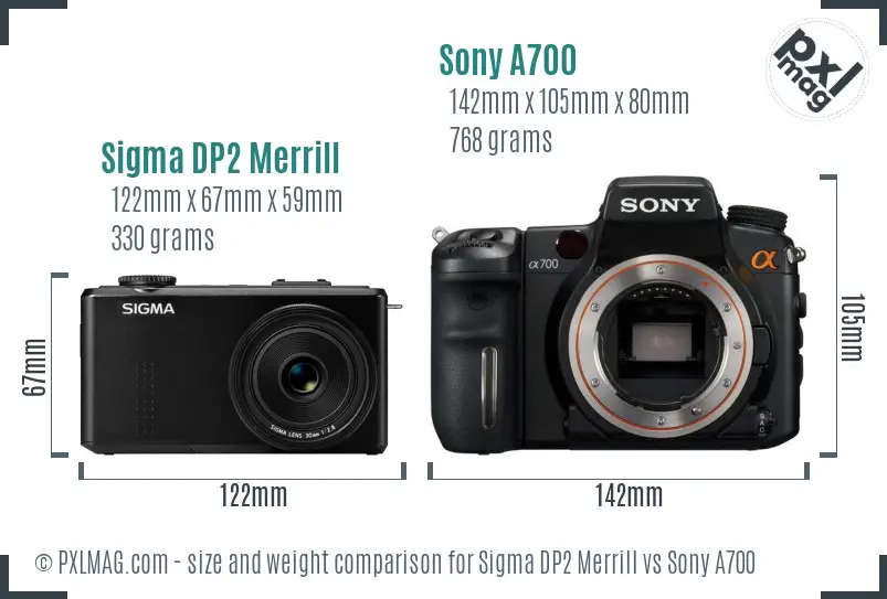 Sigma DP2 Merrill vs Sony A700 size comparison