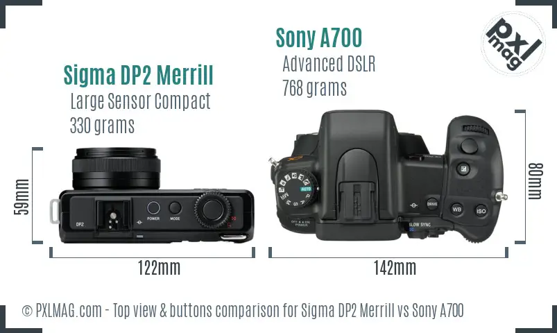 Sigma DP2 Merrill vs Sony A700 top view buttons comparison