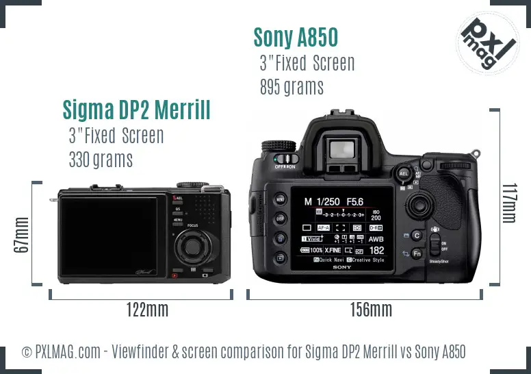 Sigma DP2 Merrill vs Sony A850 Screen and Viewfinder comparison