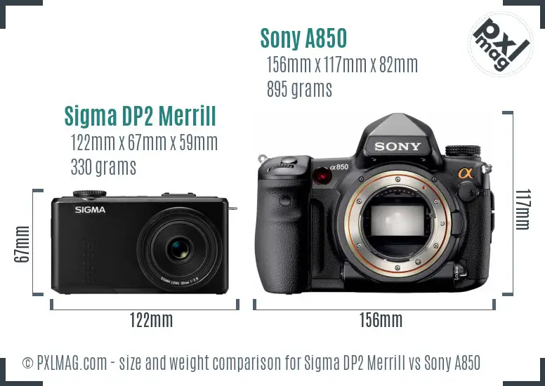 Sigma DP2 Merrill vs Sony A850 size comparison