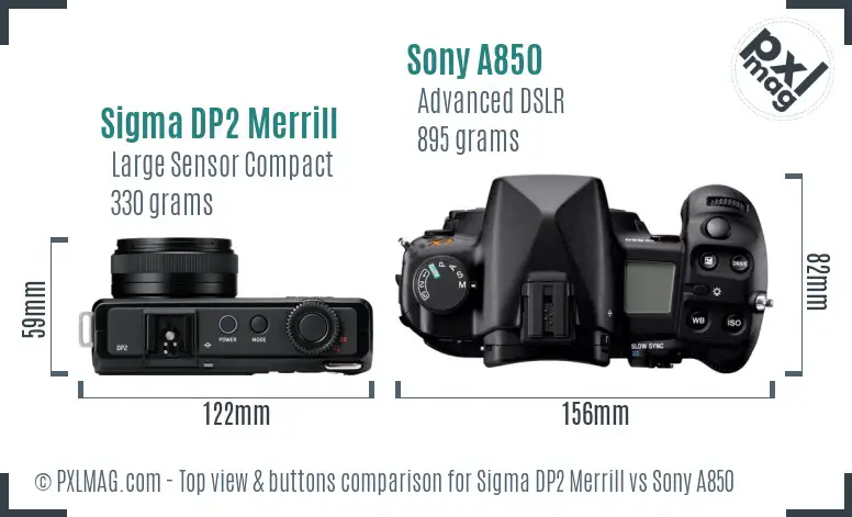 Sigma DP2 Merrill vs Sony A850 top view buttons comparison