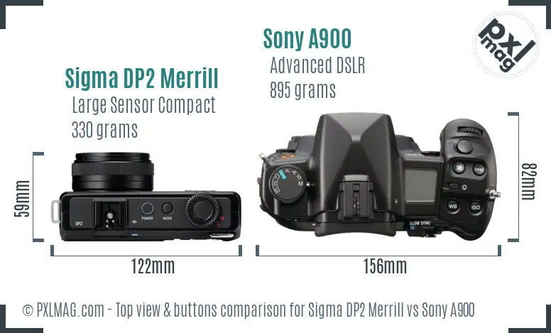 Sigma DP2 Merrill vs Sony A900 top view buttons comparison