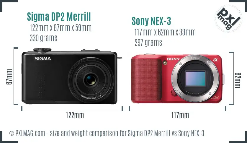 Sigma DP2 Merrill vs Sony NEX-3 size comparison Sigma DP2 Merrill vs Sony NEX-3 size comparison