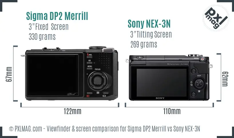 Sigma DP2 Merrill vs Sony NEX-3N Screen and Viewfinder comparison