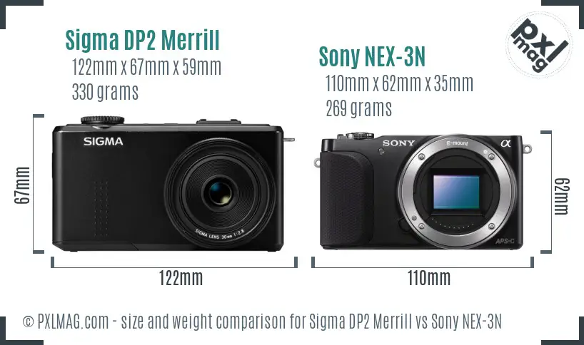 Sigma DP2 Merrill vs Sony NEX-3N size comparison