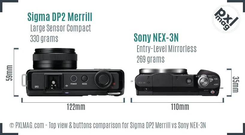 Sigma DP2 Merrill vs Sony NEX-3N top view buttons comparison