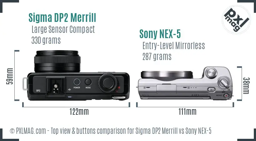 Sigma DP2 Merrill vs Sony NEX-5 top view buttons comparison