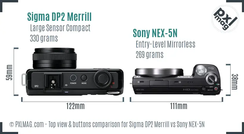 Sigma DP2 Merrill vs Sony NEX-5N top view buttons comparison Sigma DP2 Merrill vs Sony NEX-5N top view buttons comparison