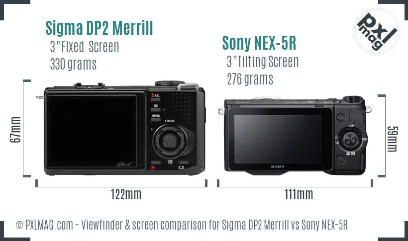 Sigma DP2 Merrill vs Sony NEX-5R Screen and Viewfinder comparison