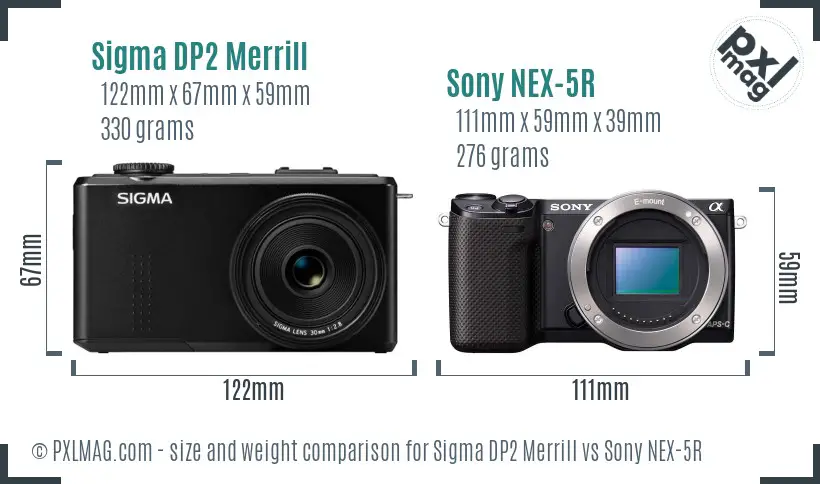 Sigma DP2 Merrill vs Sony NEX-5R size comparison
