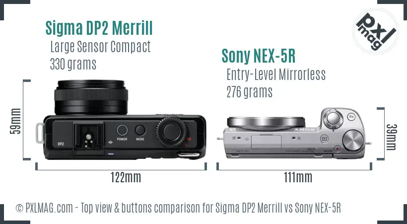 Sigma DP2 Merrill vs Sony NEX-5R top view buttons comparison