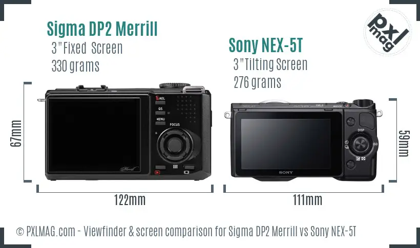 Sigma DP2 Merrill vs Sony NEX-5T Screen and Viewfinder comparison