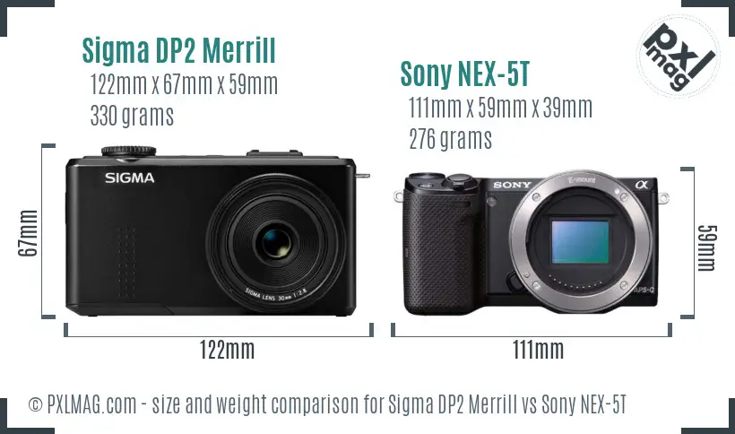 Sigma DP2 Merrill vs Sony NEX-5T size comparison