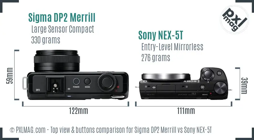 Sigma DP2 Merrill vs Sony NEX-5T top view buttons comparison