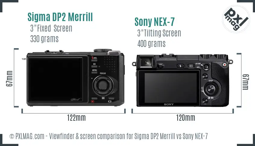 Sigma DP2 Merrill vs Sony NEX-7 Screen and Viewfinder comparison