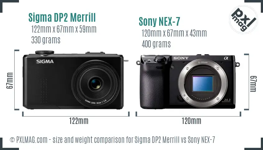 Sigma DP2 Merrill vs Sony NEX-7 size comparison