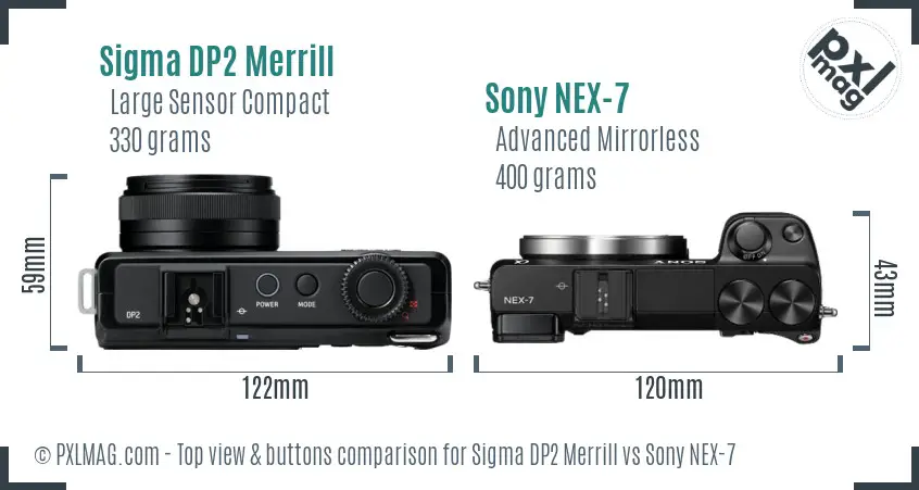 Sigma DP2 Merrill vs Sony NEX-7 top view buttons comparison