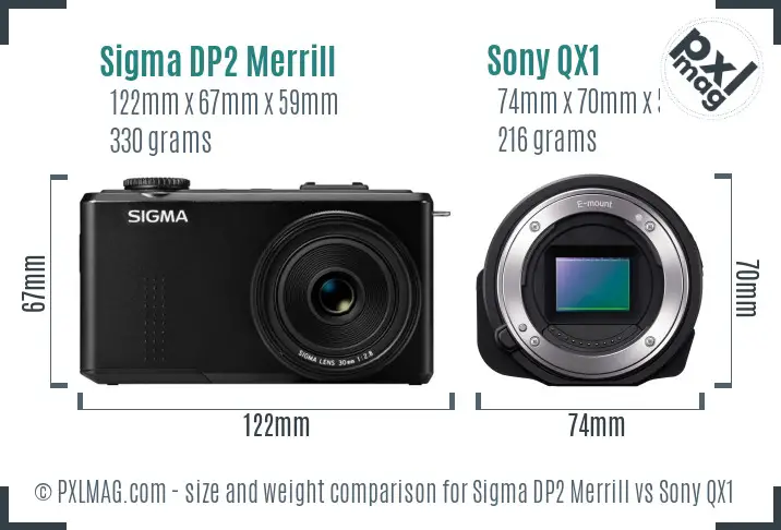 Sigma DP2 Merrill vs Sony QX1 size comparison