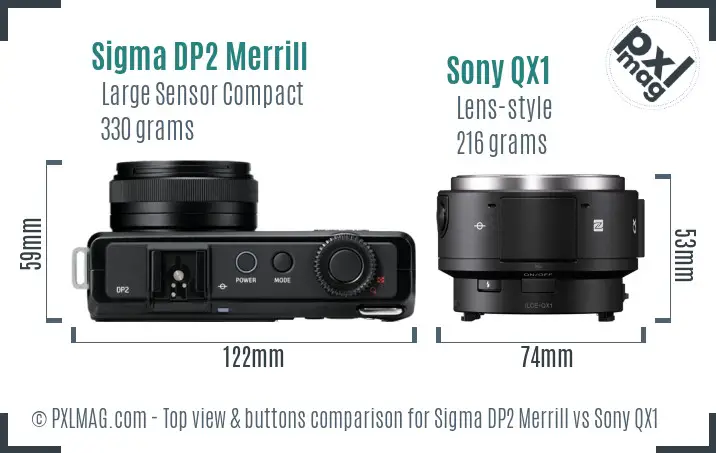 Sigma DP2 Merrill vs Sony QX1 top view buttons comparison