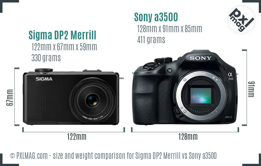 Sigma DP2 Merrill vs Sony a3500 size comparison