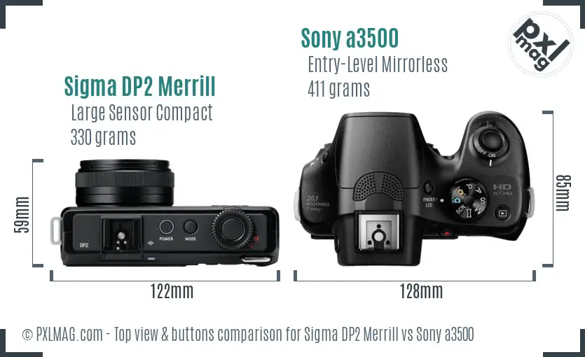 Sigma DP2 Merrill vs Sony a3500 top view buttons comparison