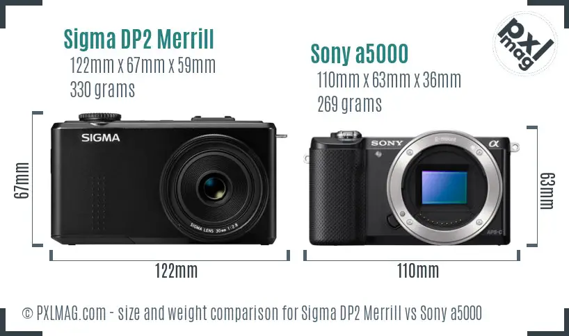 Sigma DP2 Merrill vs Sony a5000 size comparison