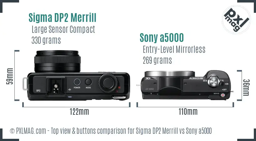 Sigma DP2 Merrill vs Sony a5000 top view buttons comparison