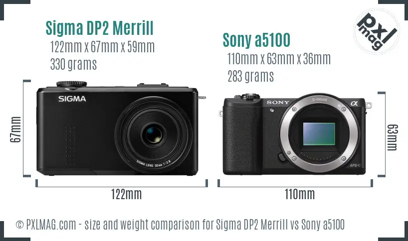 Sigma DP2 Merrill vs Sony a5100 size comparison