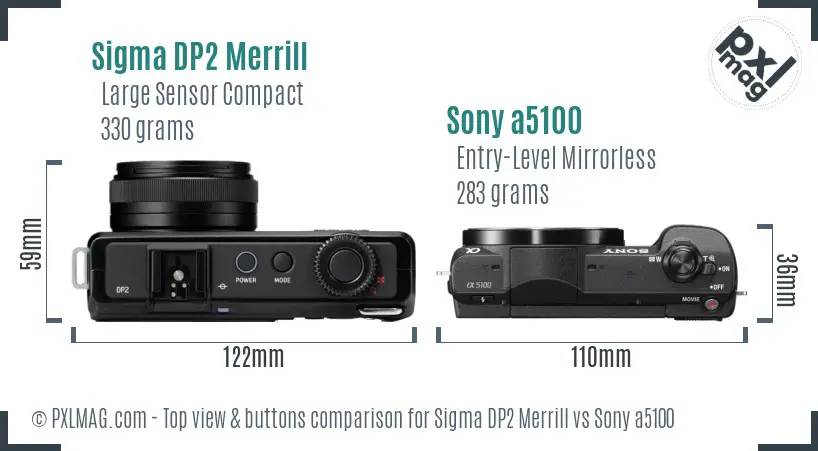 Sigma DP2 Merrill vs Sony a5100 top view buttons comparison