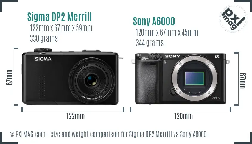 Sigma DP2 Merrill vs Sony A6000 size comparison