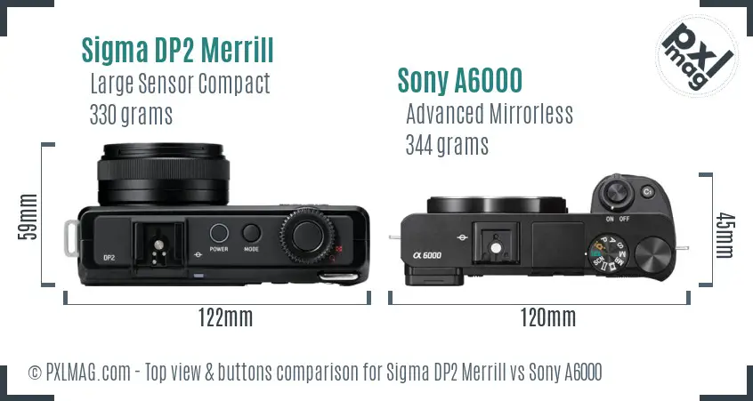 Sigma DP2 Merrill vs Sony A6000 top view buttons comparison
