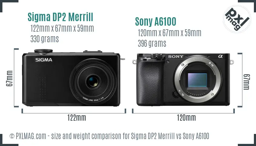 Sigma DP2 Merrill vs Sony A6100 size comparison
