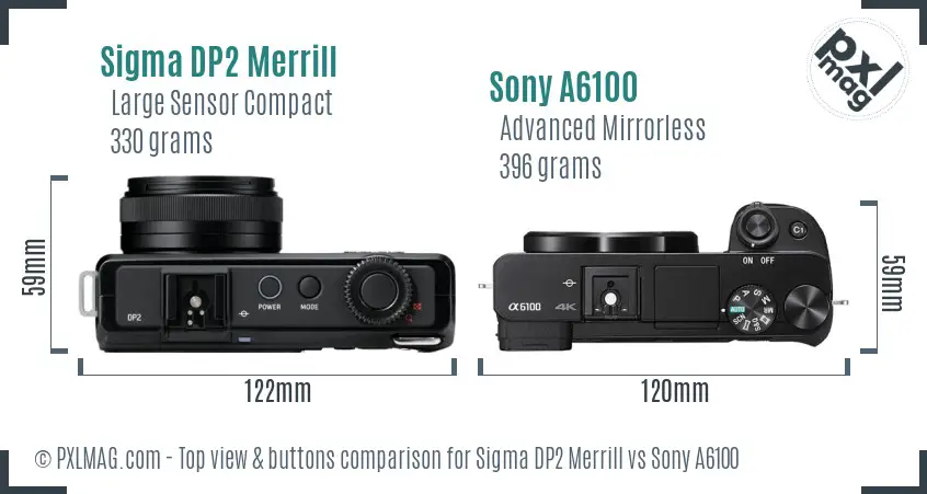 Sigma DP2 Merrill vs Sony A6100 top view buttons comparison