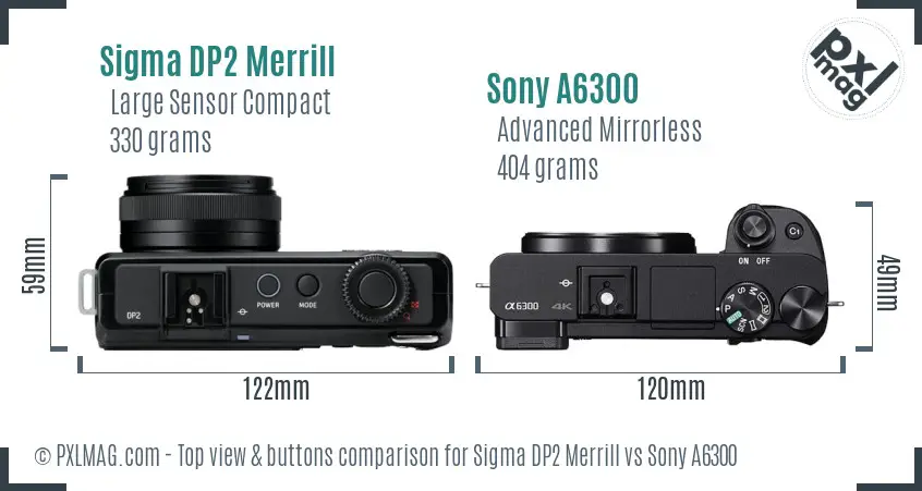 Sigma DP2 Merrill vs Sony A6300 top view buttons comparison