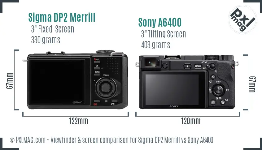 Sigma DP2 Merrill vs Sony A6400 Screen and Viewfinder comparison