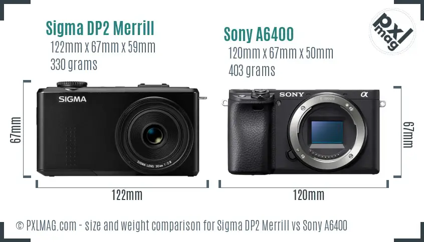 Sigma DP2 Merrill vs Sony A6400 size comparison