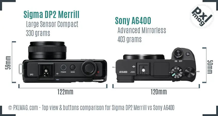 Sigma DP2 Merrill vs Sony A6400 top view buttons comparison