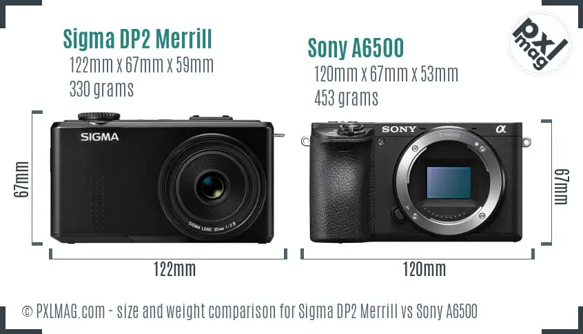 Sigma DP2 Merrill vs Sony A6500 size comparison