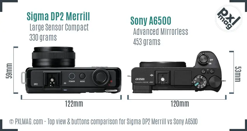 Sigma DP2 Merrill vs Sony A6500 top view buttons comparison