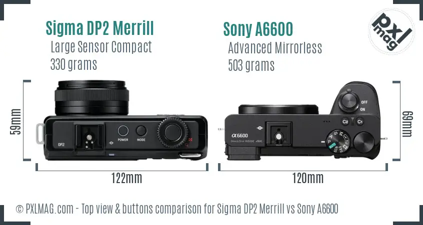 Sigma DP2 Merrill vs Sony A6600 top view buttons comparison Sigma DP2 Merrill vs Sony A6600 top view buttons comparison