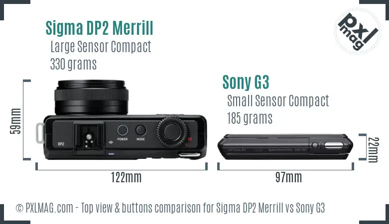 Sigma DP2 Merrill vs Sony G3 top view buttons comparison Sigma DP2 Merrill vs Sony G3 top view buttons comparison