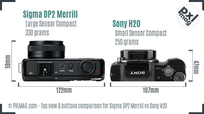 Sigma DP2 Merrill vs Sony H20 top view buttons comparison