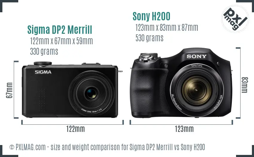 Sigma DP2 Merrill vs Sony H200 size comparison