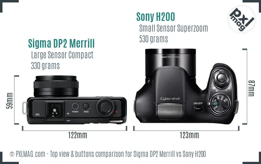 Sigma DP2 Merrill vs Sony H200 top view buttons comparison