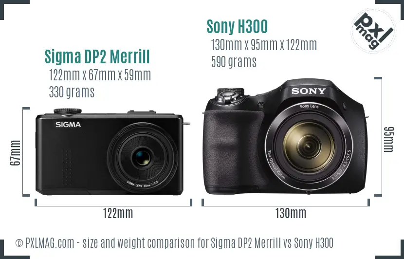 Sigma DP2 Merrill vs Sony H300 size comparison